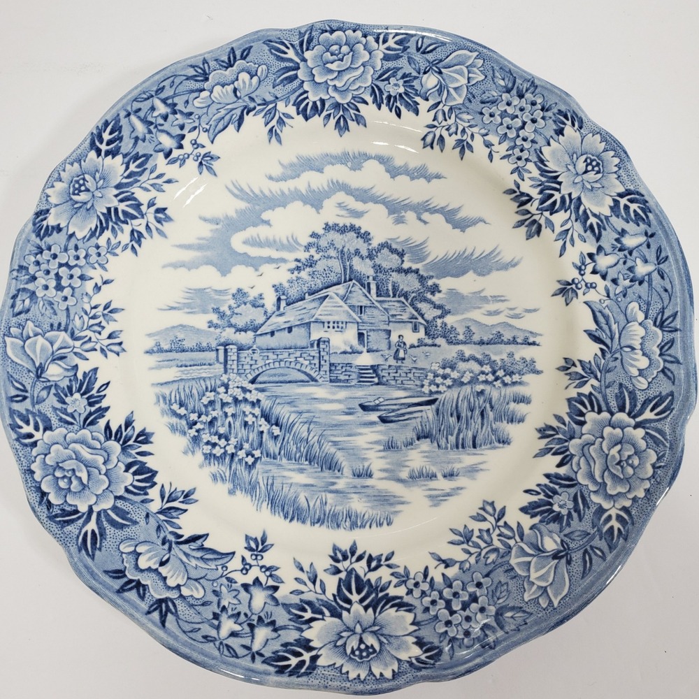 Salem China Co Dinner Plate English Village 10in Blue Ironstone Vintage